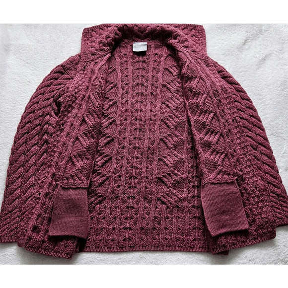 ARAN Woolen Mills IRELAND soft chunky merino-wool knit pocket sweater cardigan L - Picture 10 of 14